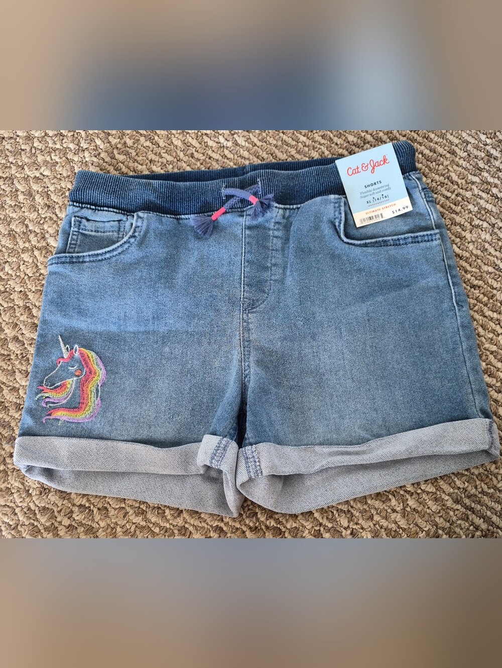 Cat & Jack Light Blue Denim Cuffed Girls' Shorts with Tassel Tie